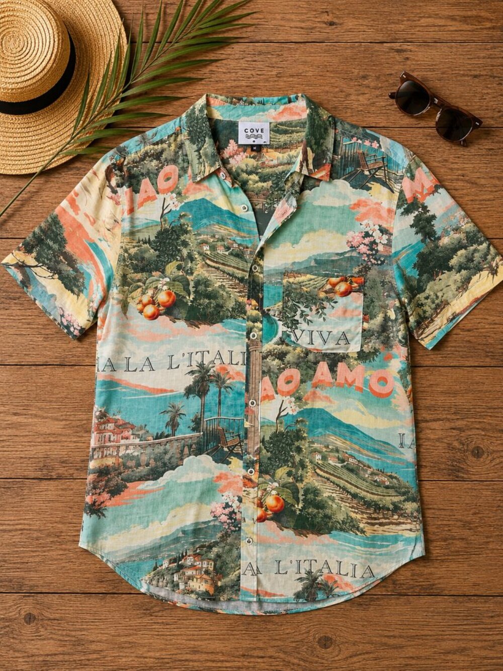 Cove NWT Men’s M Short Sleeve Button Shirt Italy Hawaiian Tropical Coastal Dad